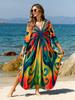 Beach Kaftans for Women Butterfly Printed Plus Size Cover Ups for Swimwear Maxi Dresses Summer Holiday Bathing Suits