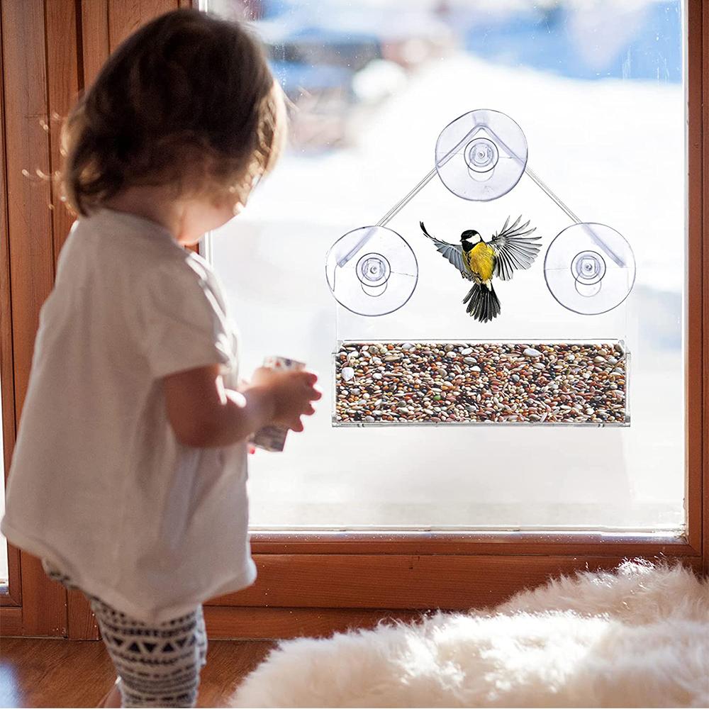 Кормушки для птиц на окно своими руками, тип с сильной присоской, прозрачное устройство для кормления птиц