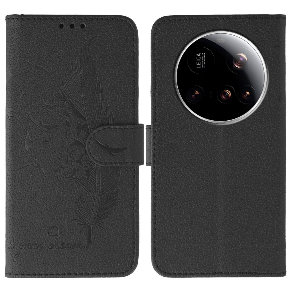 For Xiaomi 15 Ultra Case Feather Imprint PU Leather Wallet Phone Cover