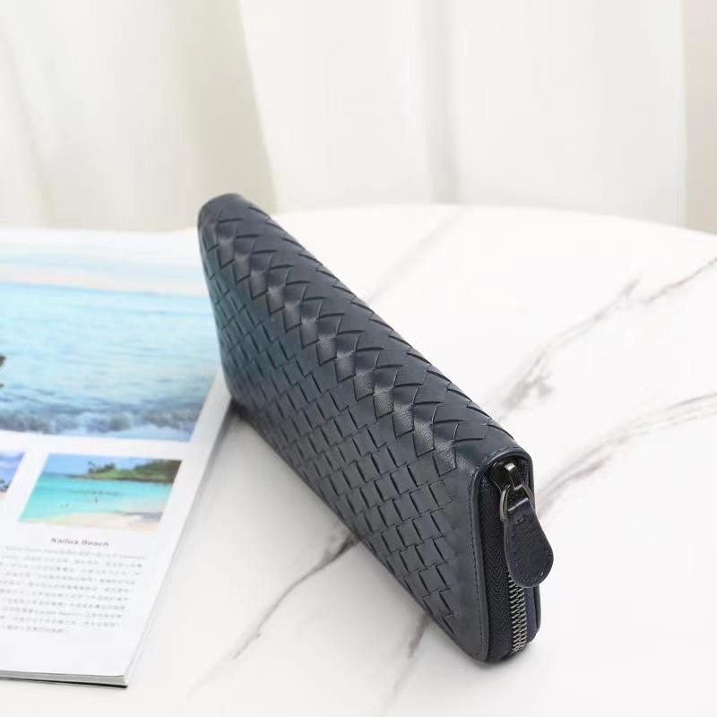 Кожаный плетеный длинный кошелек с несколькими отделениями, простая деловая сумка на молнии, горизонтальный большой кошелек для банкнот