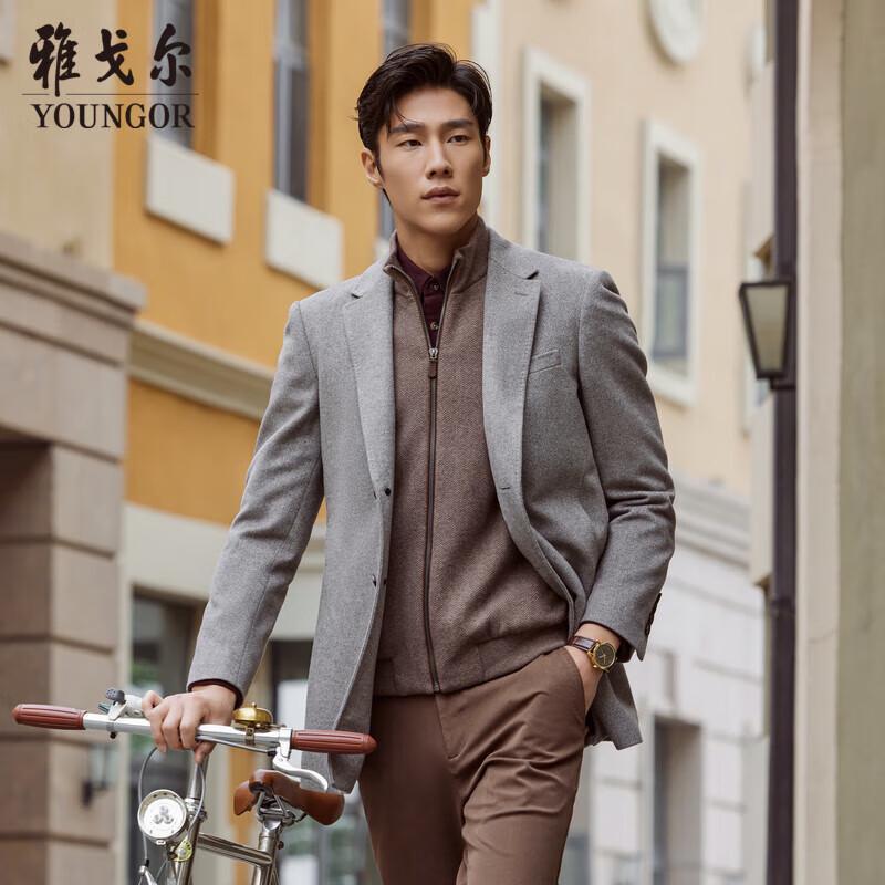 YOUNGOR 2025 Men's Wool Cashmere Blend Warm Overcoat