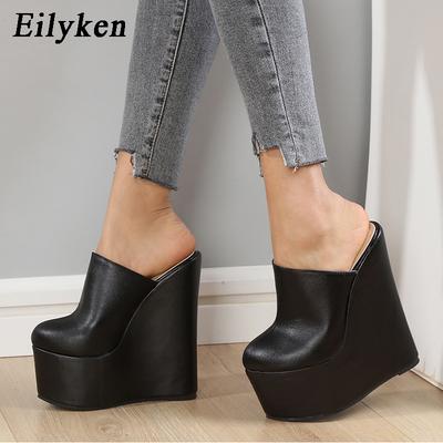 Модные женские шлепанцы Eilyken на супер платформе с танкеткой, летняя мода, однотонные, с круглым носком, на высоком каблуке, женские мюли
