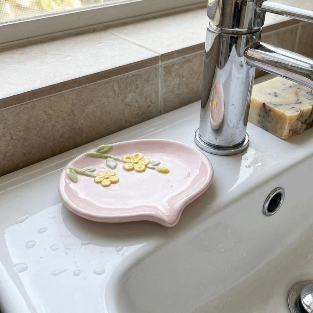 Thickened Flower Soap Holder Non Perforated Soap Dish Article Rack Sink Storage Rack Kitchen