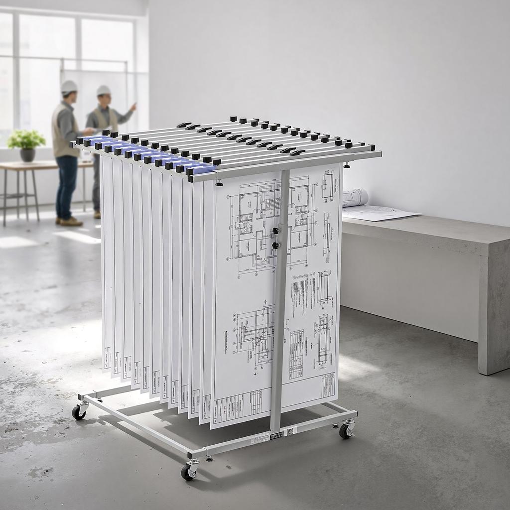VEVOR Blueprint Storage Rack, Steel, Mobile Adjustable Blueprint Holder, Vertical Drawing Rack with Wheels, File Storage Organizer Stand