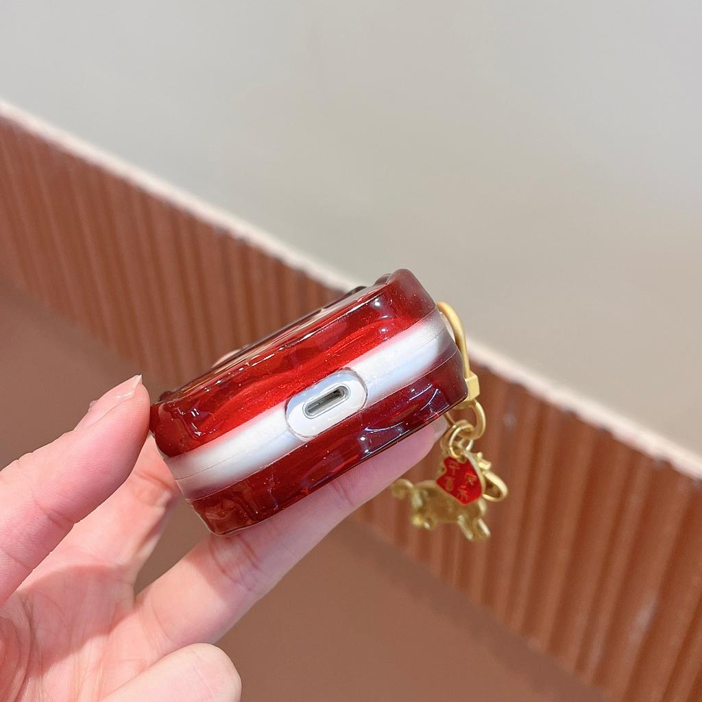 Красный фон Новогодний пони подходит для чехла на наушники AirPods 1 Apple 1/1 поколение AirPods pro1 защитный чехол для женщин
