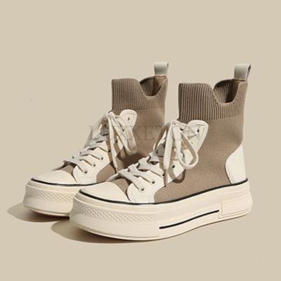 Зимние вязаные эластичные носки короткие ботинки повседневная обувь на толстой подошве высокие дышащие ботильоны женские