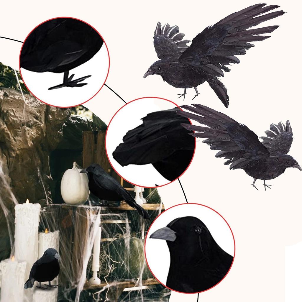 Black Crow Halloween Decoration Realistic Flying Crow Prop For Halloween Yard Garden