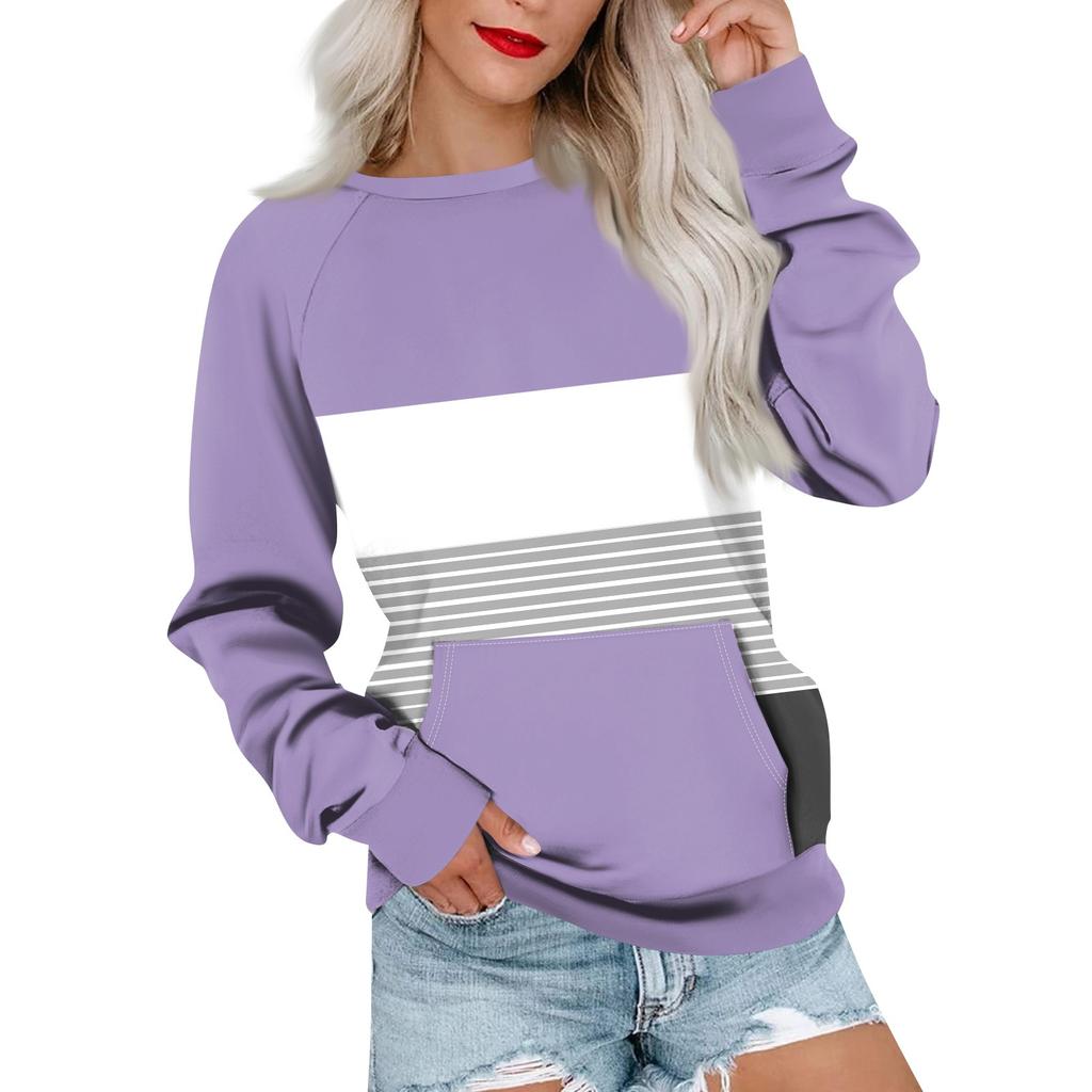 Womens Long Sleeve Sweatshirt Casual Round Neck Cute Pullover Tops Printing Lightweight Sweatshirt With Pocket