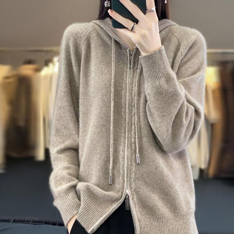 Осенне-зимний повседневный вязаный кардиган с капюшоном, простой модный стиль, свободный вязаный свитер