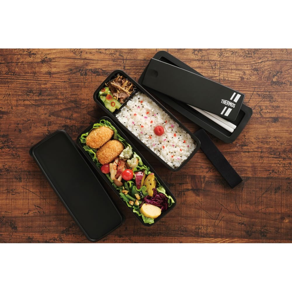 Термос Bento Box 2 Tier Fresh Lunch Box с хаши 980 мл Черный Серебристый DJS-981W BKSL