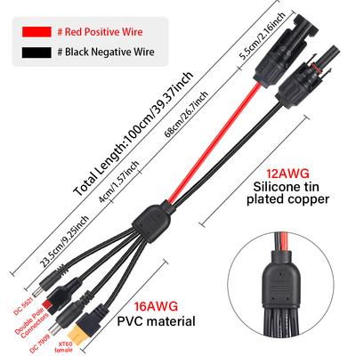 1M удлинительный кабель для зарядки солнечный основная линия 12AWG ответвительная линия 16AWG ПВХ чистая медь MC4 к DC5521 7909 XT60 female head 30A
