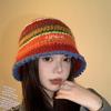 Цветная вязаная шапка-ведро женская осенне-зимняя большая окружность головы шерстяная шапка интернет-знаменитости универсальная шапка для лица