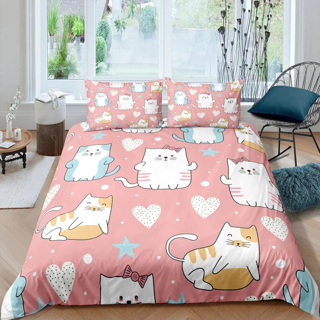 Cartoon Cat Duvet Cover Set Cartoon Animal Print Bedding Set With Pillowcase 23pcs Comforter Cover For Bedroom Decor