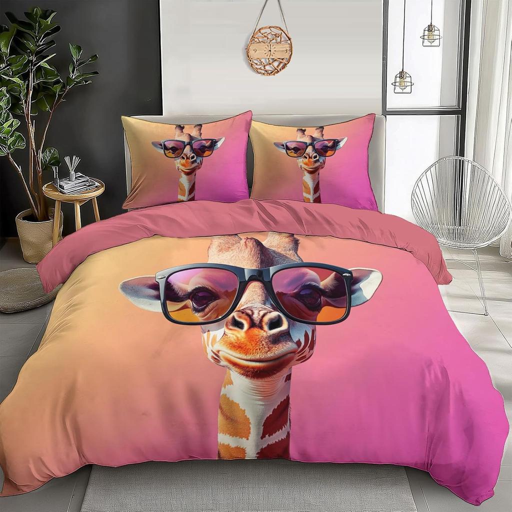 Смешной милый пододеяльник с жирафом для мальчиков и девочек, односпальный размер, постельный набор с животными зоопарка, комплект пододеяльника в хипстерском стиле и наволочки