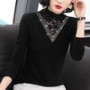 Fleece Thickened Bottoming Shirt for Women's 2025 New Autumn and Winter Warm Inner with Semi-turtleneck Lace Mesh Black Top
