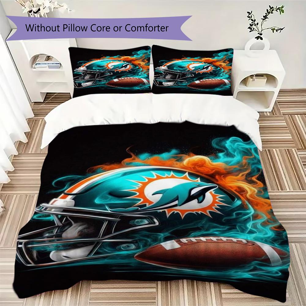 Miami Dolphins Pattern Bedding uilt Set uilt Cover Pillowcase Home Decoration Birthday Gift (1*duvet cover + 2*pillowcase without core)