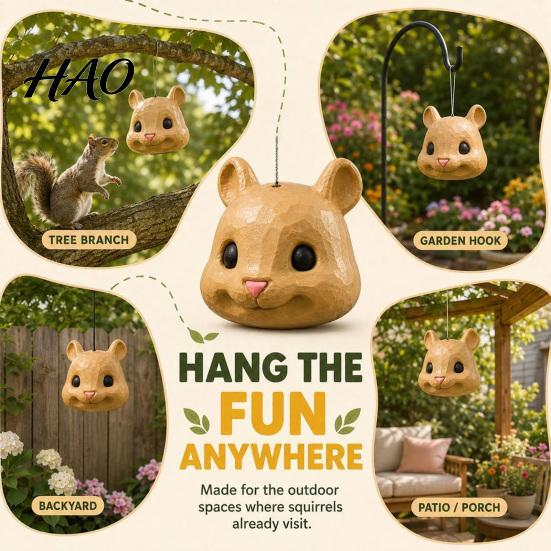 Hanging Nut Dispenser Outdoor Squirrel Feeder with Creative Simulated Head Design Durable 3D Printed Wildlife Feeding Station for Tree Food