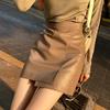2024 Women's Retro High-Waist Coffee PU Leather A-Line Skirt
