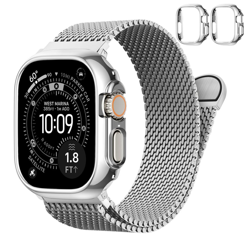 For Apple Watch Band Ultra2 3 49mm 45mm 42 46mm 40mm 44mm Milanese Bracelet iWatch series SE 11 10 9 8 7 Case+Thick Metal Strap