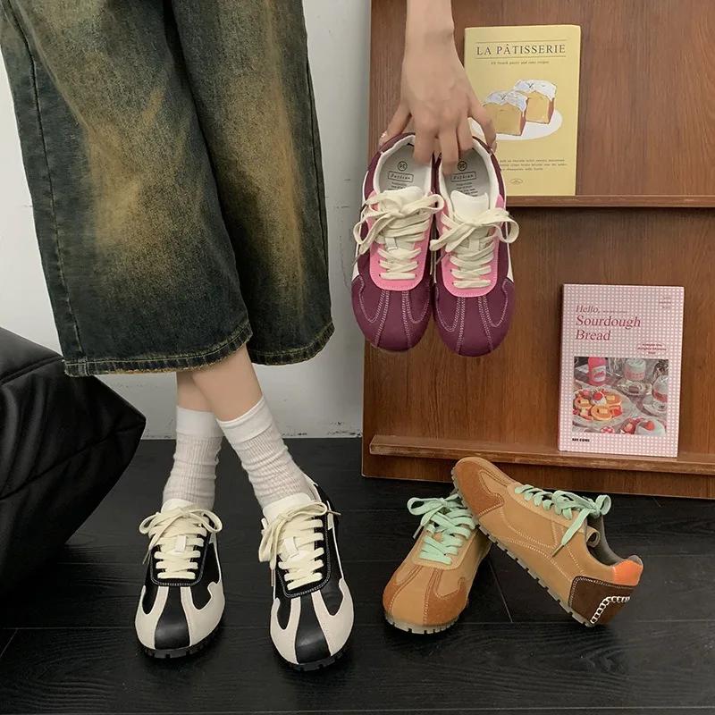 Fashionable Retro German Training Women's Sneakers Autumn New Soft Leather Versatile Outdoor Casual Sports Flat Shoes