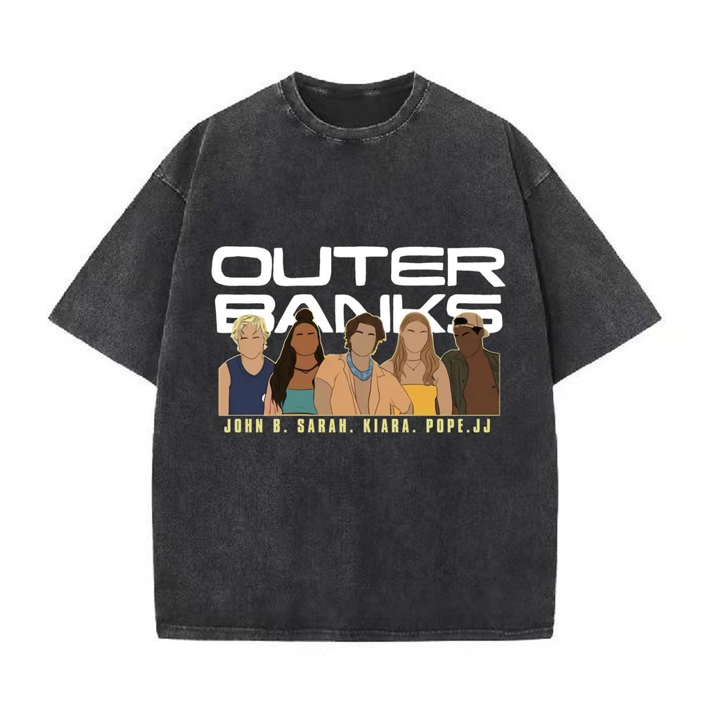 Футболка с принтом Outer Bank, модная спортивная футболка для пары, повседневный топ в стиле Харадзюку, винтажная футболка в стиле ретро с эффектом потертости