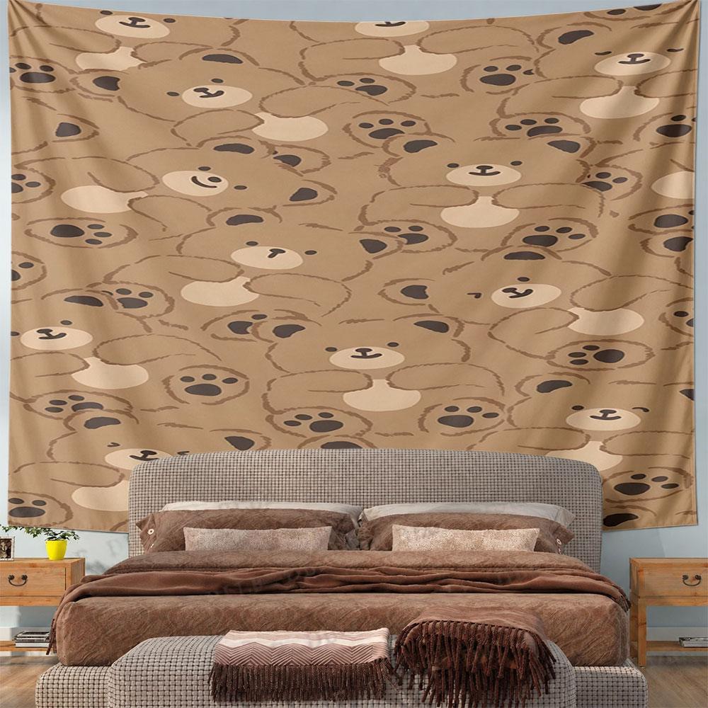 Cute Brown Teddy Bear Pattern Design Pattern Wall Hanging Tapestry Decorative Tapestry Home Decor for Bedroom and Living Room