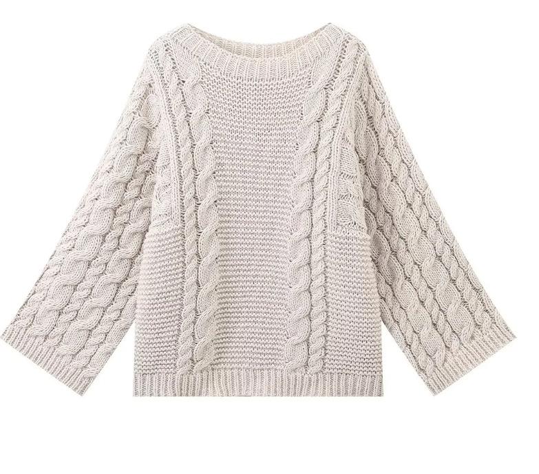 Women'S Crew Neck Flared Sleeve Knitted Loose Sweater