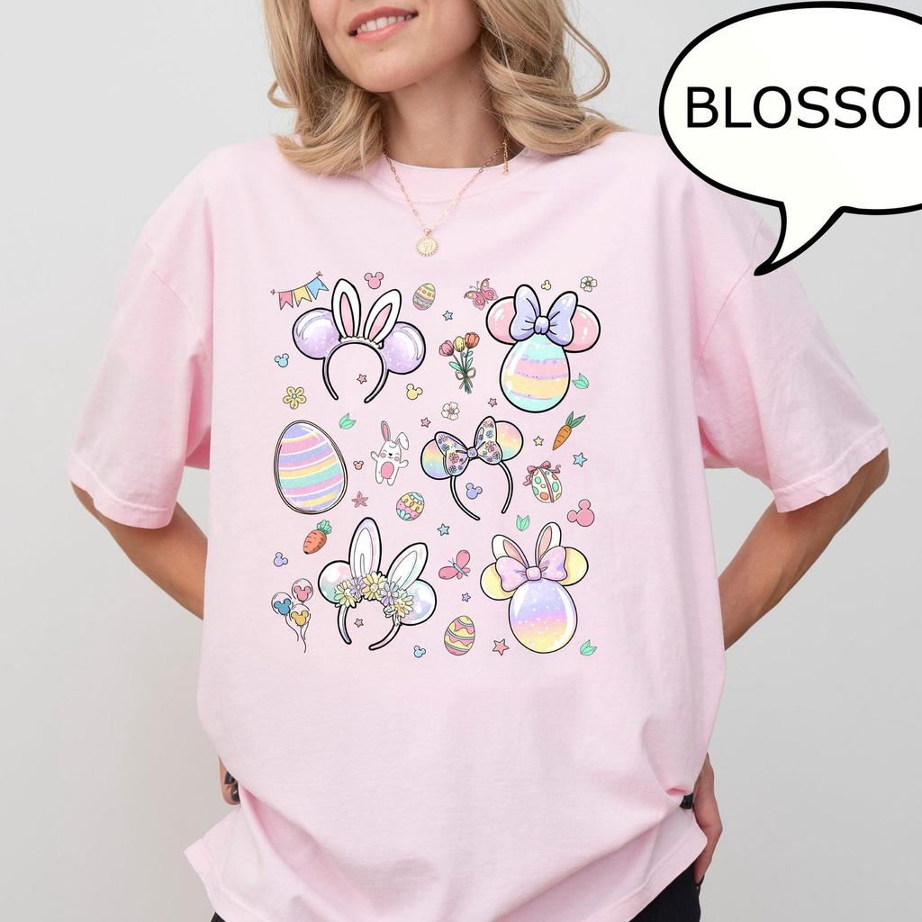 Comfort Colors® Minnie Bunny Tee, Coquette Bow Bunny T-Shirt, Easter Egg Shirt, Mickey Balloons T-Shirt, Spring Easter Shirt