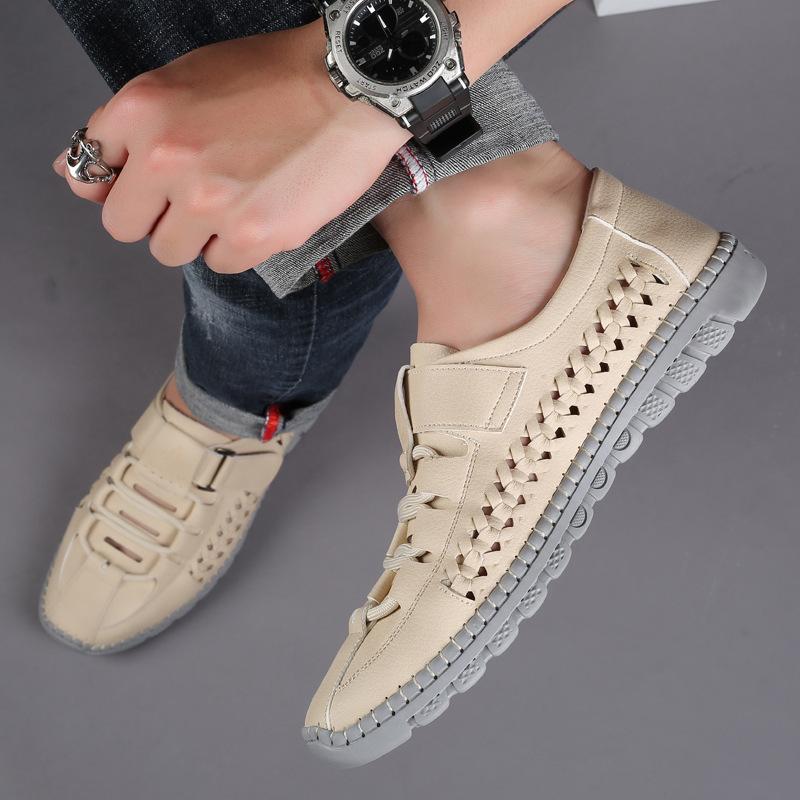 Мужские сандалии Туфли с полыми отверстиями Дышащие Повседневные Кожаные туфли Мужская обувь Кожаные Сандалии на мягкой подошве