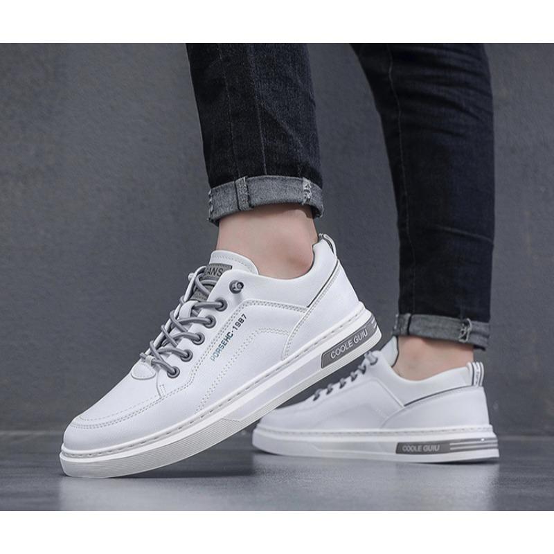 Мужские повседневные белые кожаные кроссовки — модный корейский дизайн, легкие и дышащие
