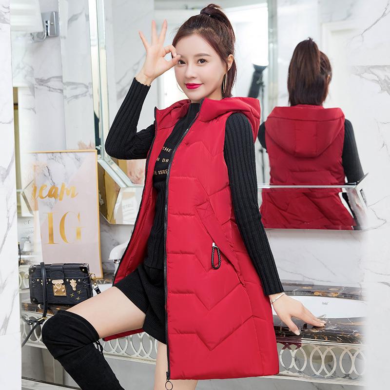 Женский зимний толстый пуховый жилет с хлопковой шапкой и верхней одеждой средней длины