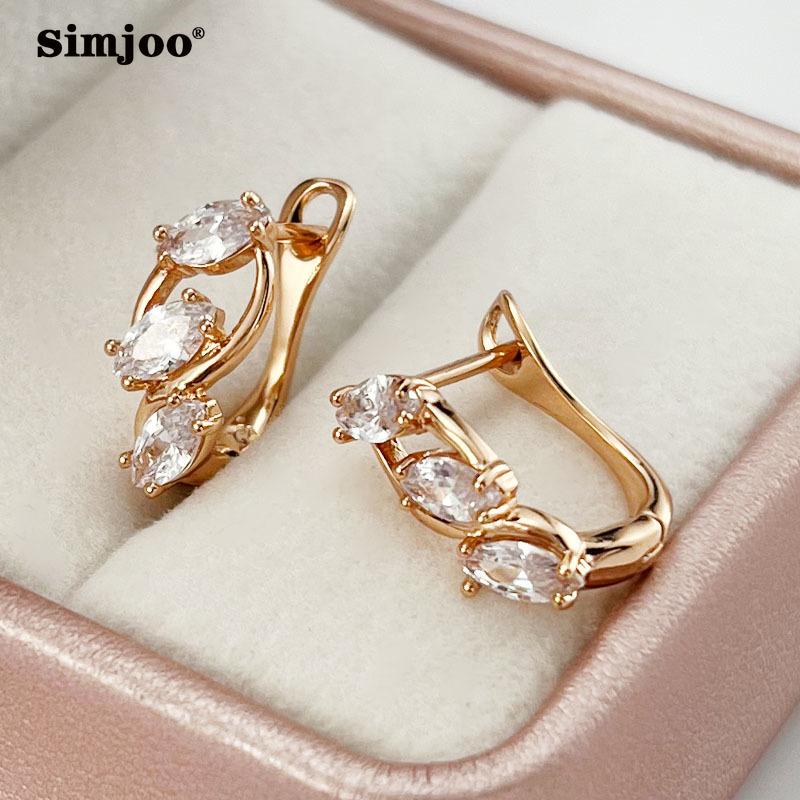 SIMJOO Серьги-гвоздики цвета розового золота с отдельными цирконами и бриллиантами