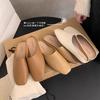 Real Soft Leather Women's Bag Head Half Slippers Women Wear Half Single Shoes In Summer Fairy Wind Flat Bottom One Pedal Muller Shoes