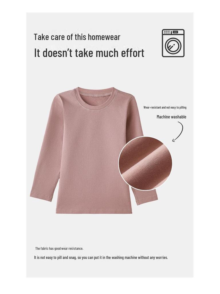 ZYZ Уютный хлопковый детский пижамный комплект для осени и зимы - Бескостный А-класса однотонный комплект для сна