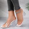 Fashion Elegant Transparent Pvc Clear High Heels Slippers Women 2025 Summer Square Toe Crystal Sandals Women Sexy Slip On Party Shoes