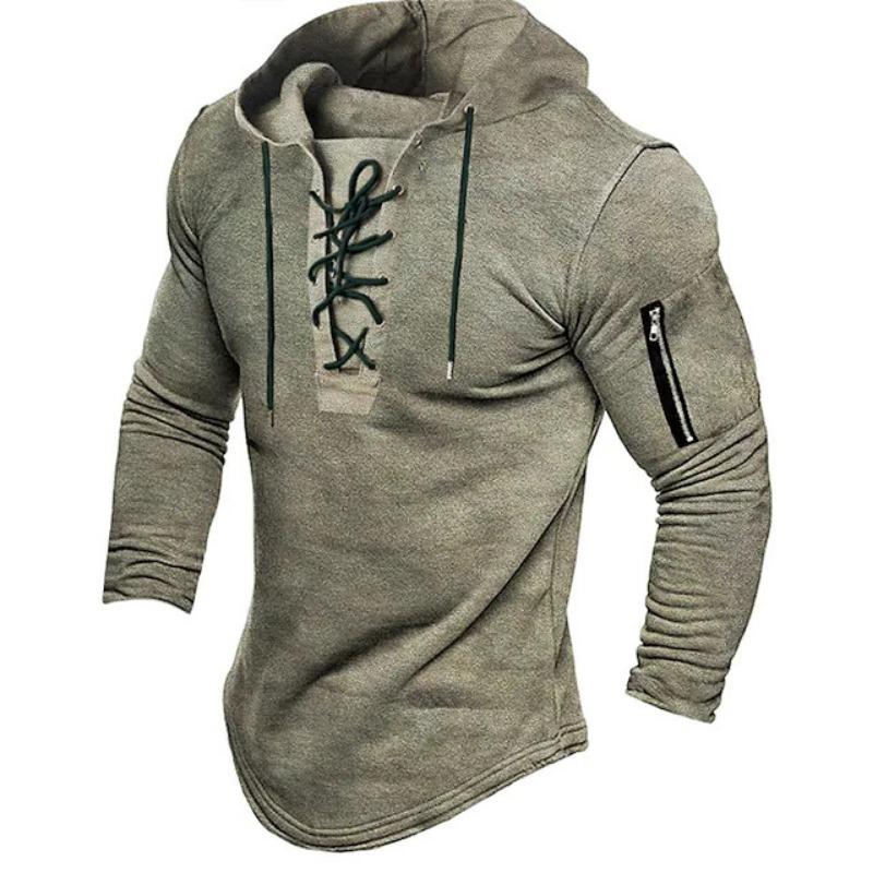 Men's Hooded Sweatshirt with Solid Color Tie Up for Sports and Leisure, Spring Autumn Clothing Accessories Hooded DL24