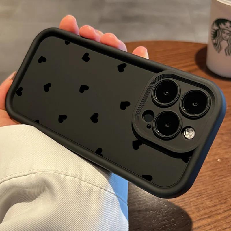 Черный Мягкий Матовый Чехол Сердце Любви Для Xiaomi Redmi Note 14 13 12 11 Pro Plus 5G 12S 11S 10S 10 Pro Redmi 13C 12C 14C 4G Обложка