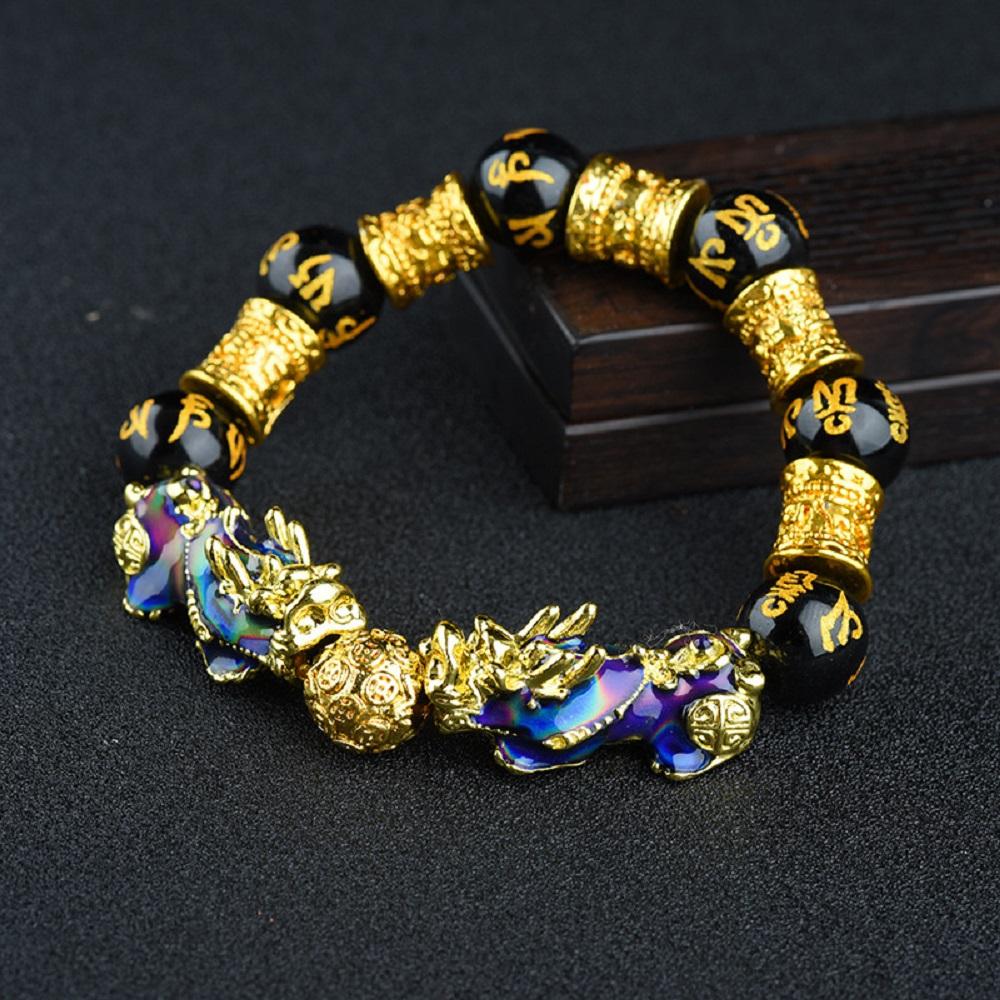 New Unisex Men Women Pixiu Attract Wealth Bracelets Wristband Good Luck Bangle Obsidian Stone Beads