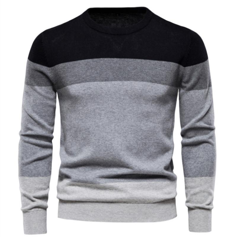 Повседневный мужской вязаный свитер с полосатым верхом, пуловер, базовая рубашка, свитер с круглым вырезом на весну и осень