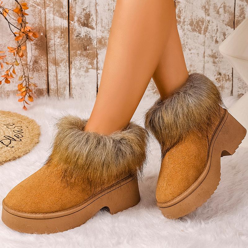 Women's Faux Fur Flat Snow Boots Winter Thick Sole Chunky Platform Ankle Boots Plus Size Warm Comfort Non Slip Cotton Boots