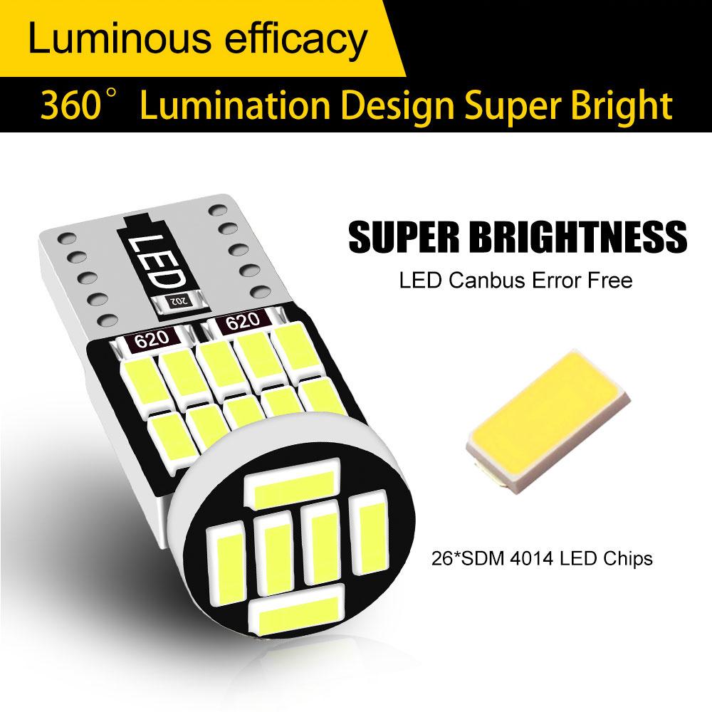 10PCS T10 W5W LED Bulbs 4014 26SMD Canbus 168 194 Signal Lamp White For Car Interior Parking Position Map Dome Light Bulbs 7