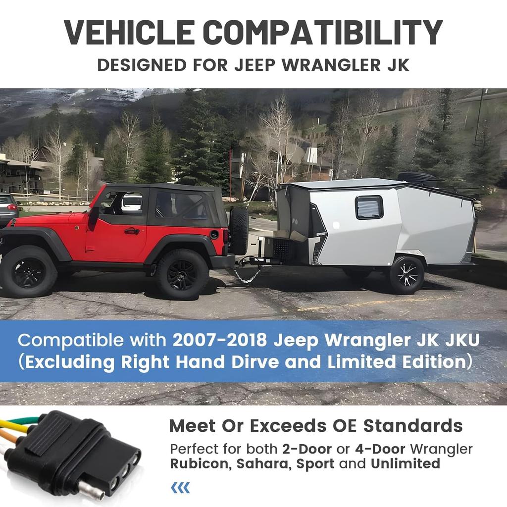 4-контактная проводка для прицепа MECMO для Jeep Wrangler JK JKU 2007-2018, Проводка для фаркопа для Rubicon Sahara Sport Unlimited 2-дверный 4-дверный Прицеп