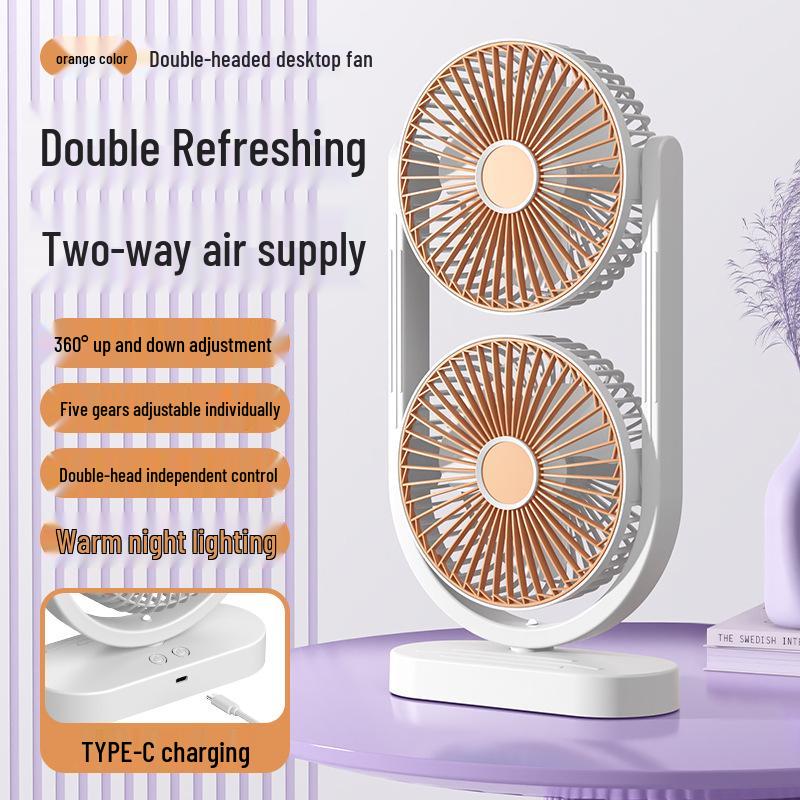Dual-Head USB Rechargeable Night Light Fan for Air Circulation – Ideal for Outdoor, Dorm, or Office with Long Battery Life