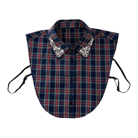 Блестящий съемный воротник со стразами, красный рождественский клетчатый, искусственный воротник, женский съемный накладной воротник, акцент для свитера