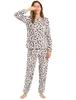 Allegra K Women's Fluffy Flannel Pajamas, Winter Loungewear, Long Sleeve Top and Bottom Set, Leopard Print, Size M