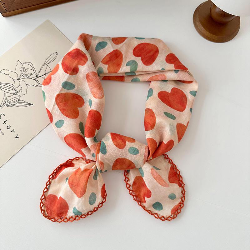 70% Cotton Linen Small Square Silk Scarf - Korean Style Floral Design for Versatile Neckwear and Decorative Use