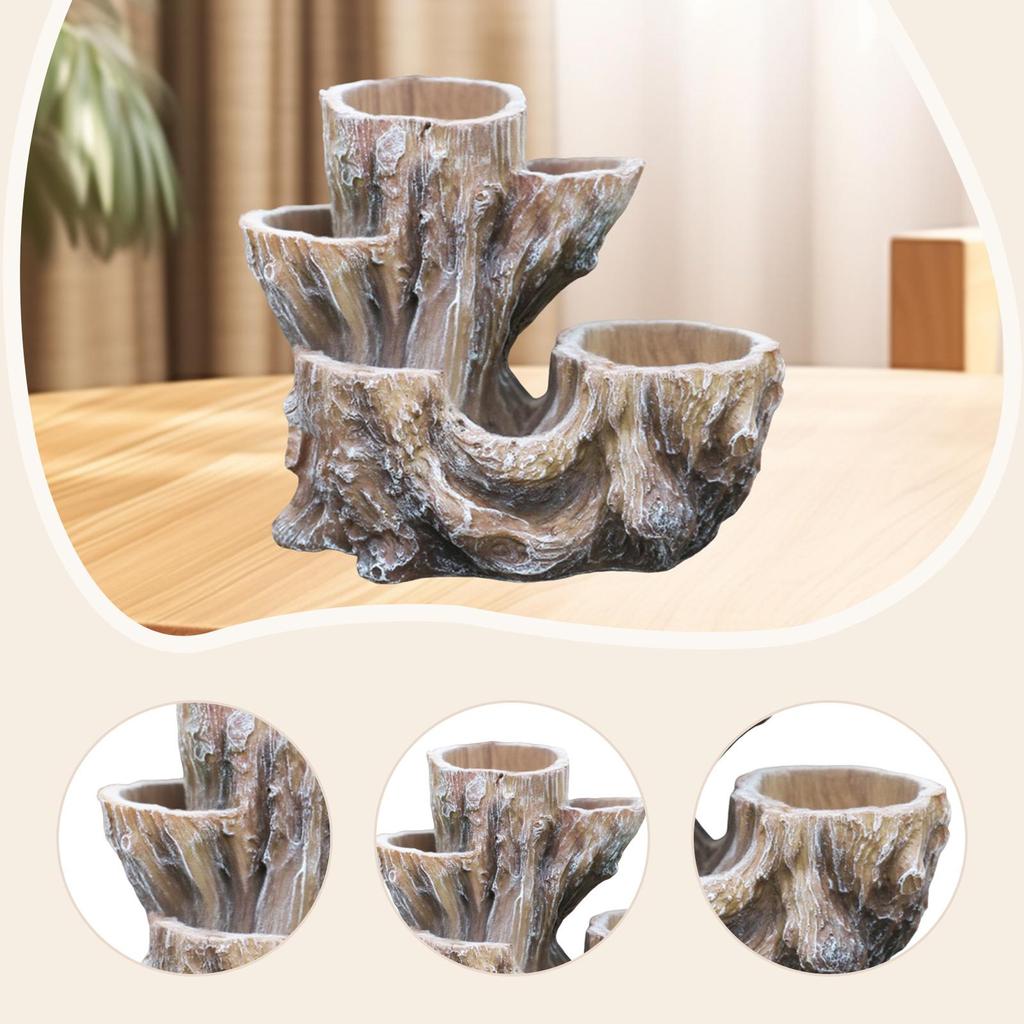Tree Stump Flower Pot Flower Vase Decoration Organizer Sculpture Resin Ornament Plant Container for Desk Table Centerpiece