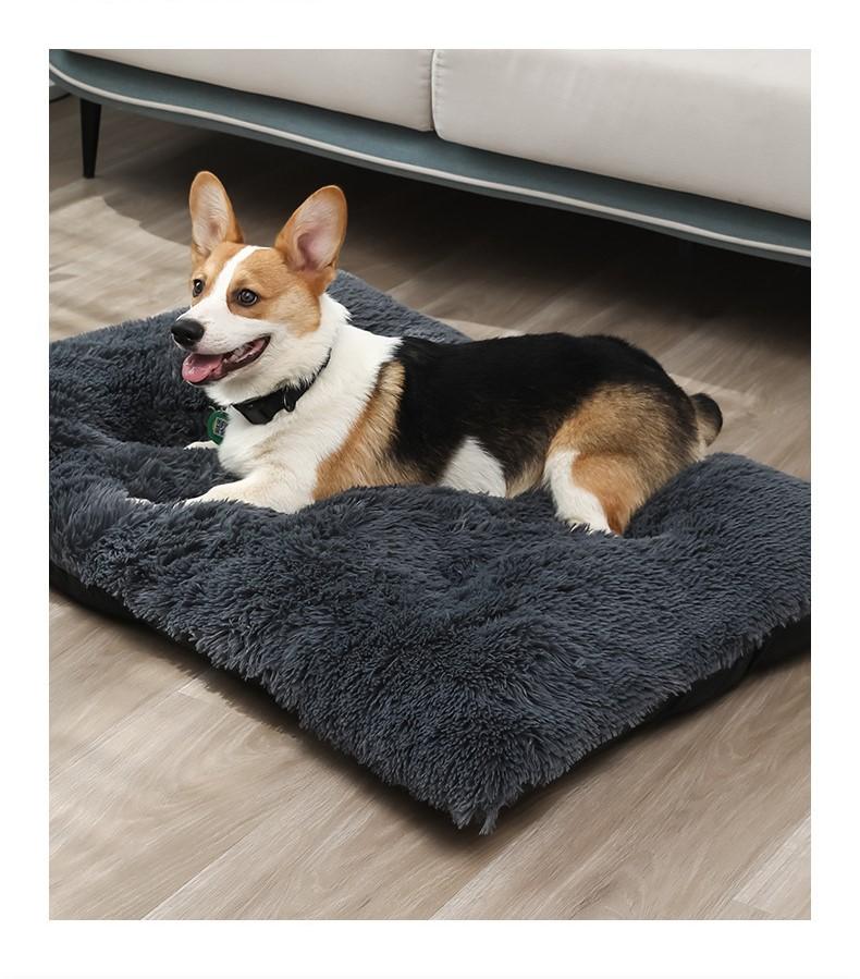 Nordic Pink Solid Faux Fur 110*75cm Large Jumbo Foldable Dog Bed Classic Rectangular Pet Cat Cushion Direct Manufacturer