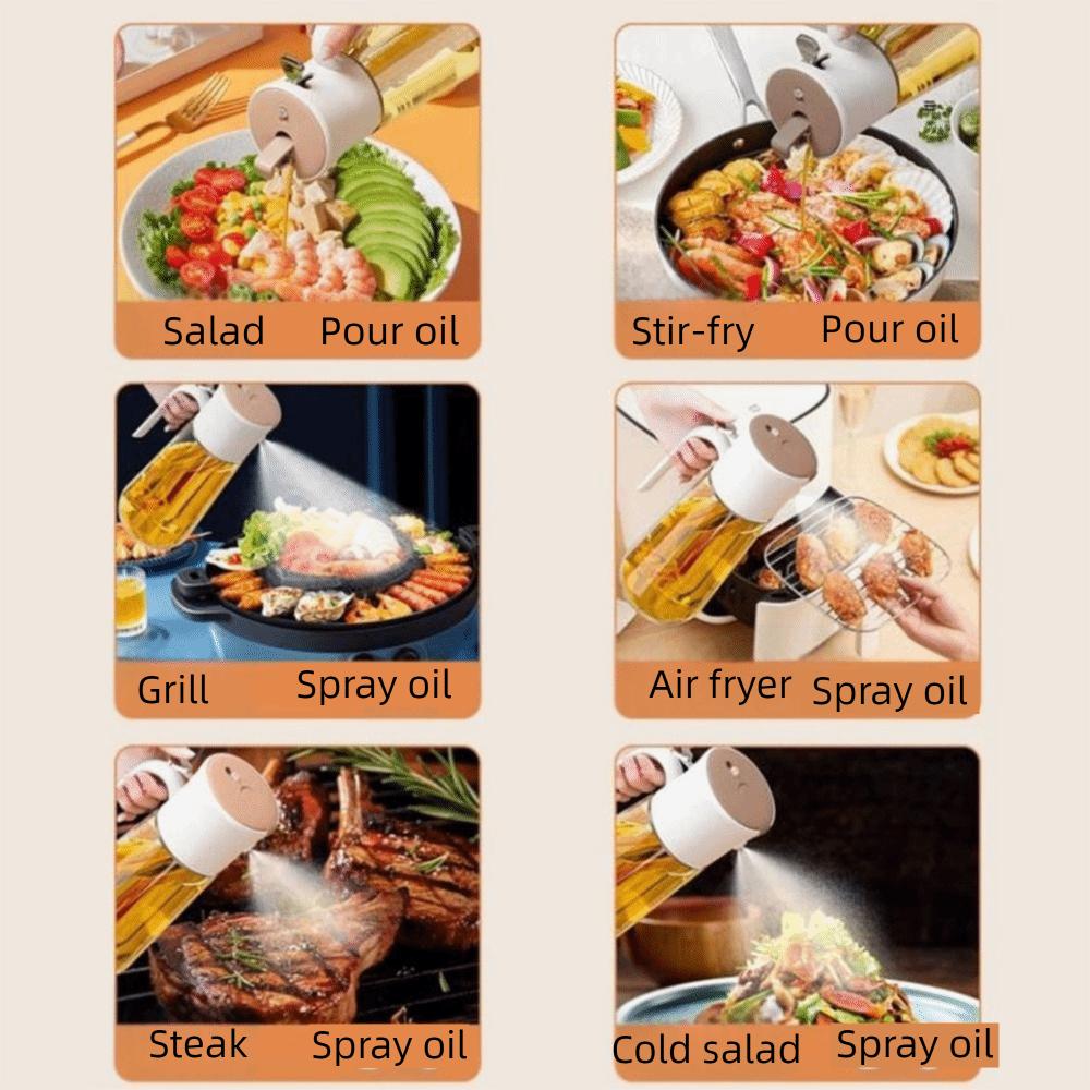 Leakproof 2 in1 Oil Sprayer Food Grade Glass Sauce Seasoning Container Oil Spray Bottle Air Fryer