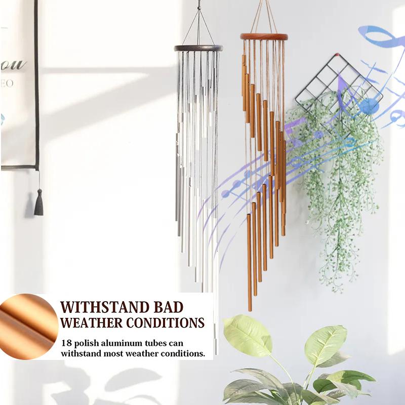 18 Tubes Wind Chime Outdoor Hanging Metal Pendant Solid Wood Pitch Rotating Decoration New Year Gift Home Decoration Ornament